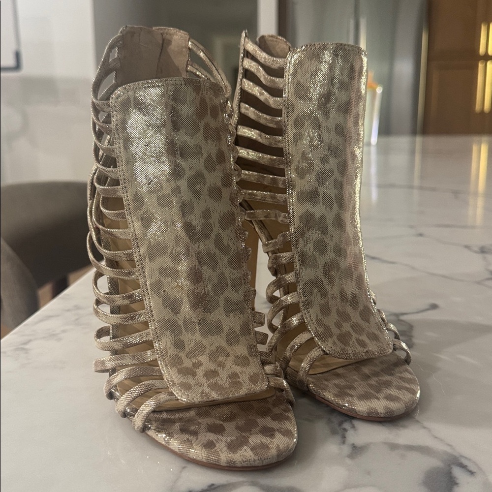 Iridescent leopard heels